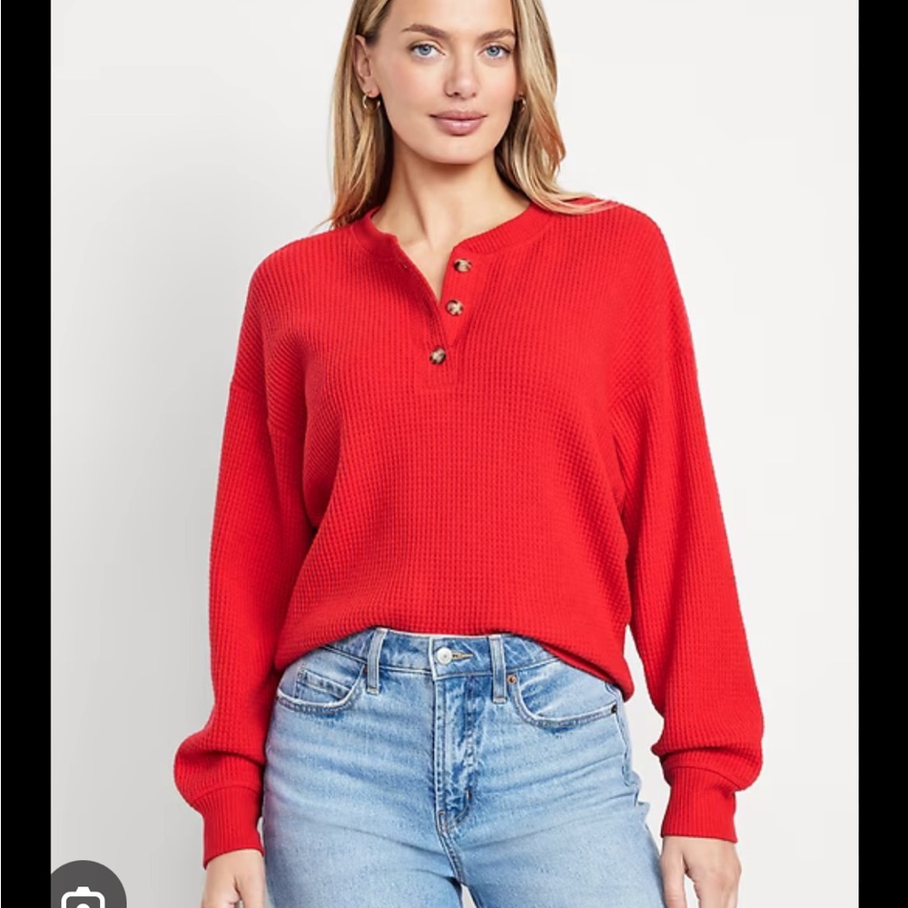 Old Navy Red Waffle Knit Henley Women XXL NWT